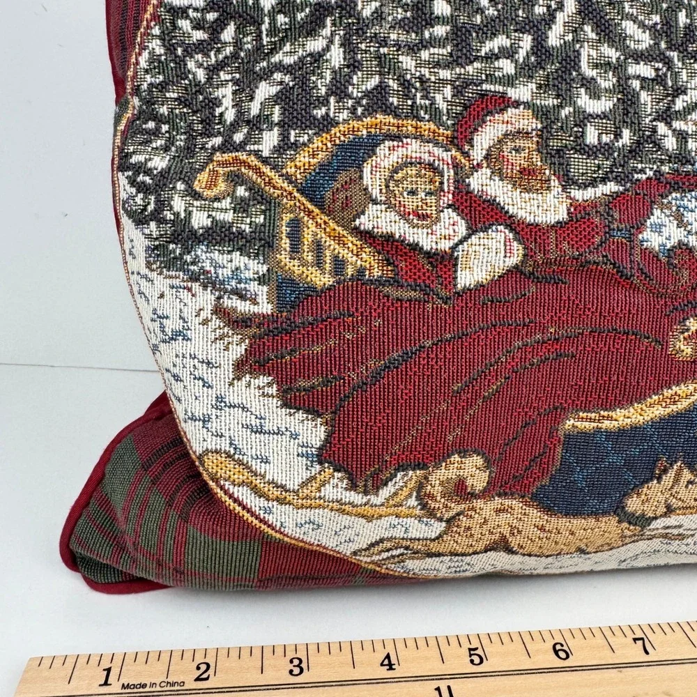 Vtg Rectangle 17x12.5inch‎ Winter Christmas Sleigh Ride Tapestry Throw Pillow